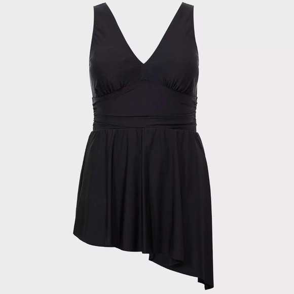Torrid Wireless Short Asymmetrical Swim Dress with Brief Size 0 Black UPF 50+ - Picture 1 of 8